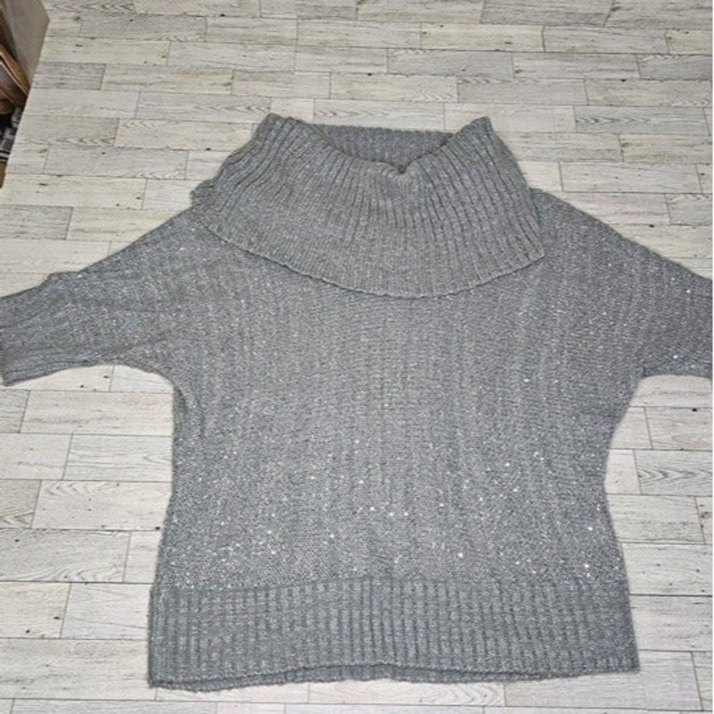 ELLE Grey/Silver Cowl Neck Bat Wing Sleeve Sweater, Women's Size XL